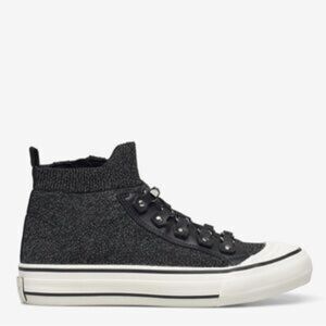 DKNY Sheila Sock Lace Black/Gray Platform Sneakers Shoes with Zipper Size 8